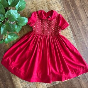 Luli & Me Red Smocked Collar Holiday Dress
